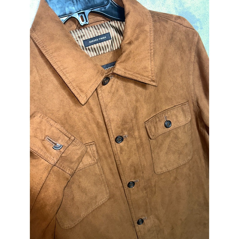 Claiborne Men Suede Shirt Jacket Shacket S Brown Button Up Y2K